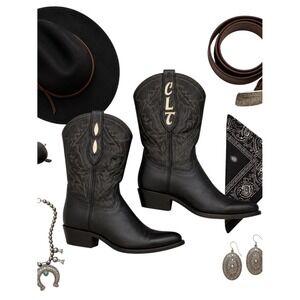 Loveless Custom Handmade Women's Cowboy Boots CLT Embroidered Black Size 8.5–9